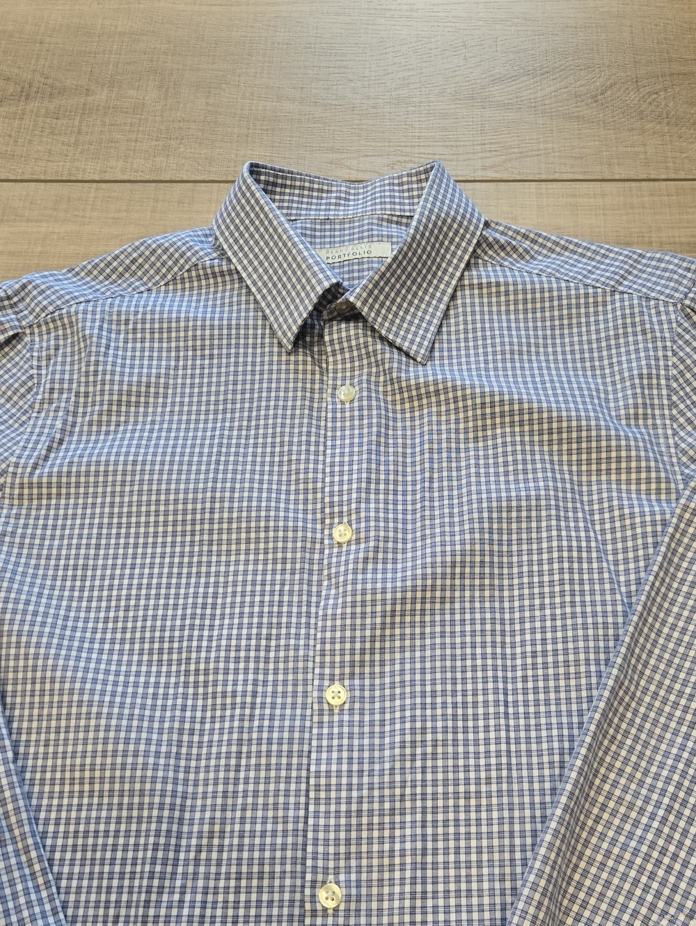 Perry Ellis Blue and White Mini Check Dress Shirt